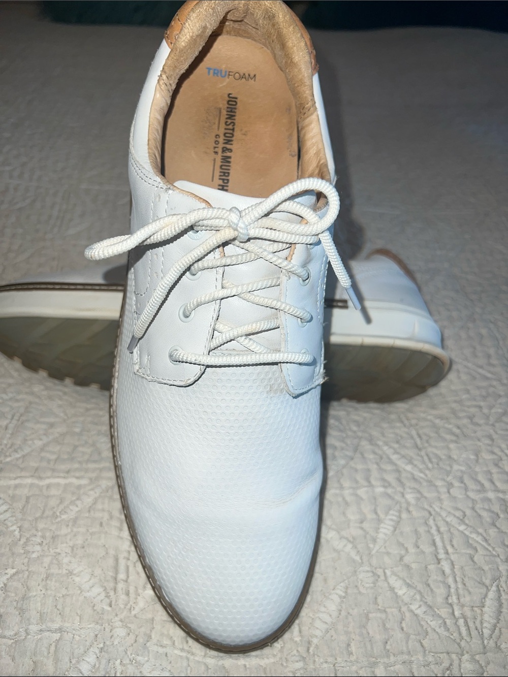 Johnston & Murphy White Oxfords with Tan Collar